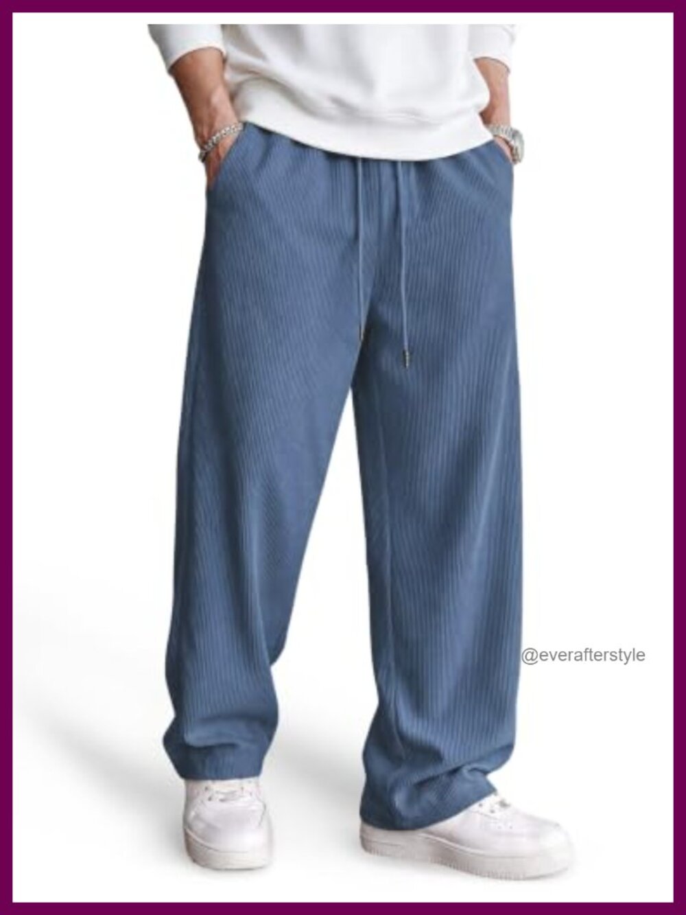 Men's Corduroy-Style Drawstring Pants Relaxed Straight Leg